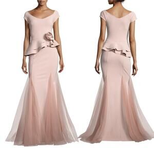 Chiara Boni Size Italian 52 Lady Illusion Maxi‎ Dress Blush Pink Formal Gown